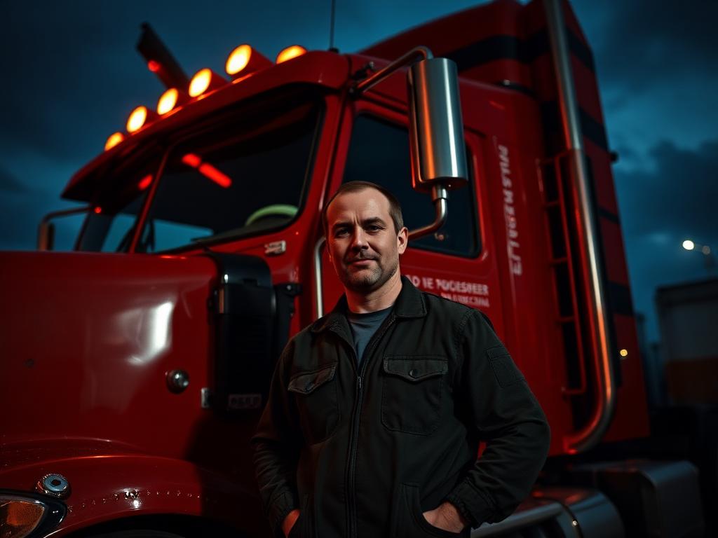 Owner-operator truck driver standing beside his semi-truck cab — HDL dispatch services for owner-operators