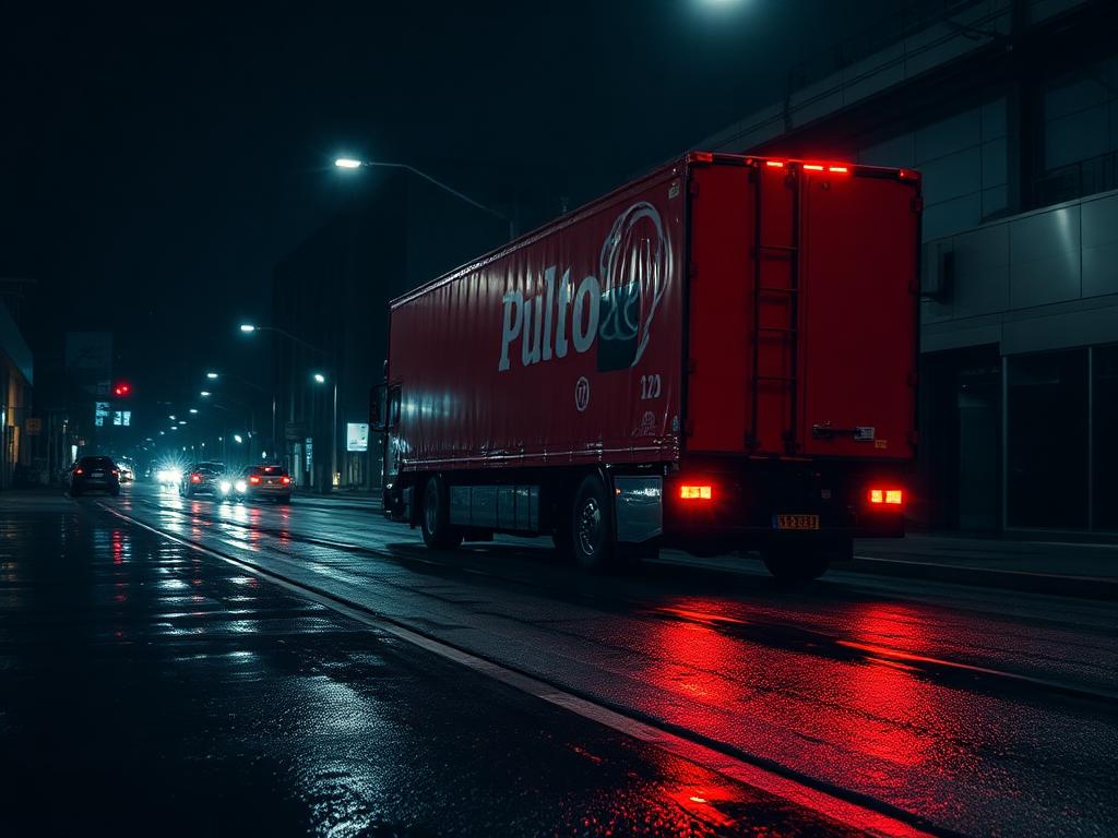 Straight truck making a night delivery on a wet city street — HDL local and regional straight truck dispatch